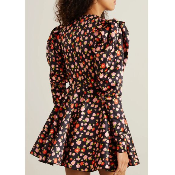 ROTATE Birger Christensen Pauline Floral Mini Dress 4 Black Pink Floral - Picture 4 of 16